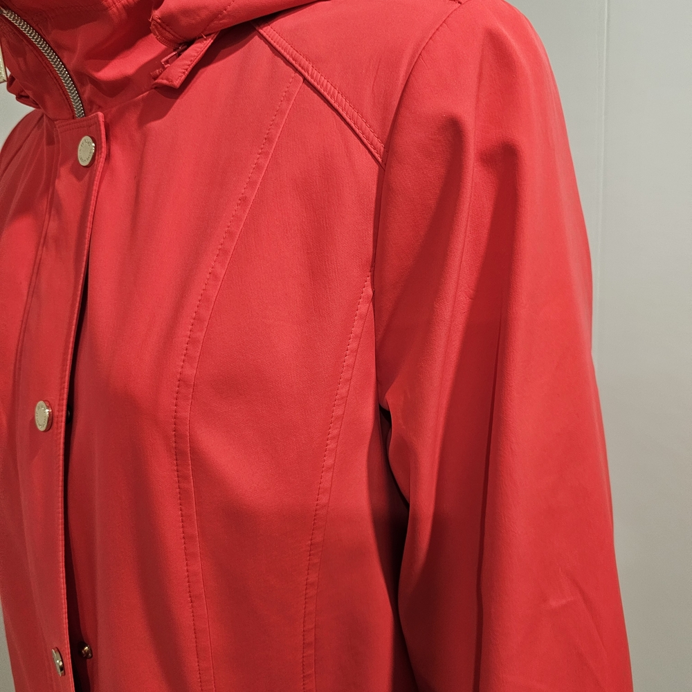 Dennis by Dennis Basso Red Hooded Rain Jacket Women's Size S Snap Zip Lightweigh - Picture 5 of 16